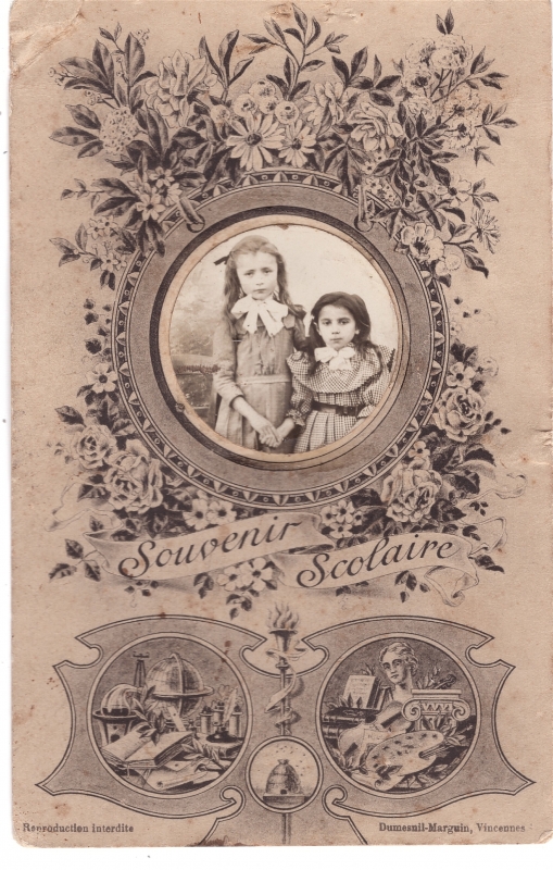 Souvenir scolaire - Deux fillettes dans un médaillon